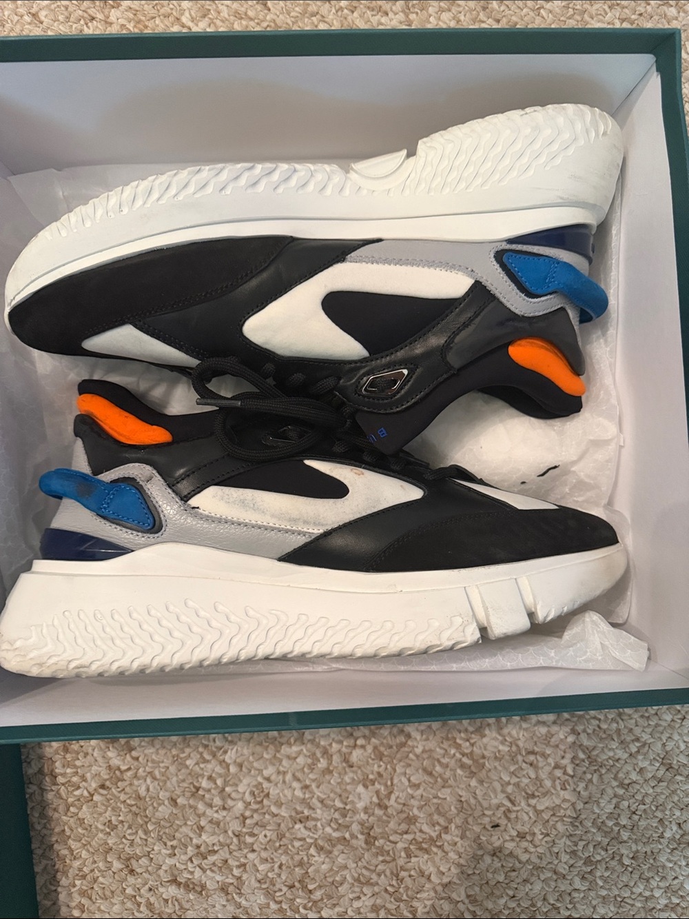 Buscemi Veloce 2 Black, White and Orange Chunky Runner Sneakers